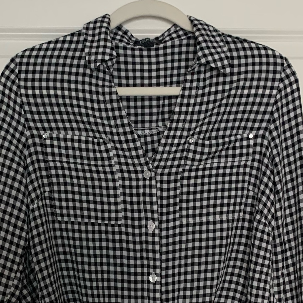 Jones Black/White Checked Blouse